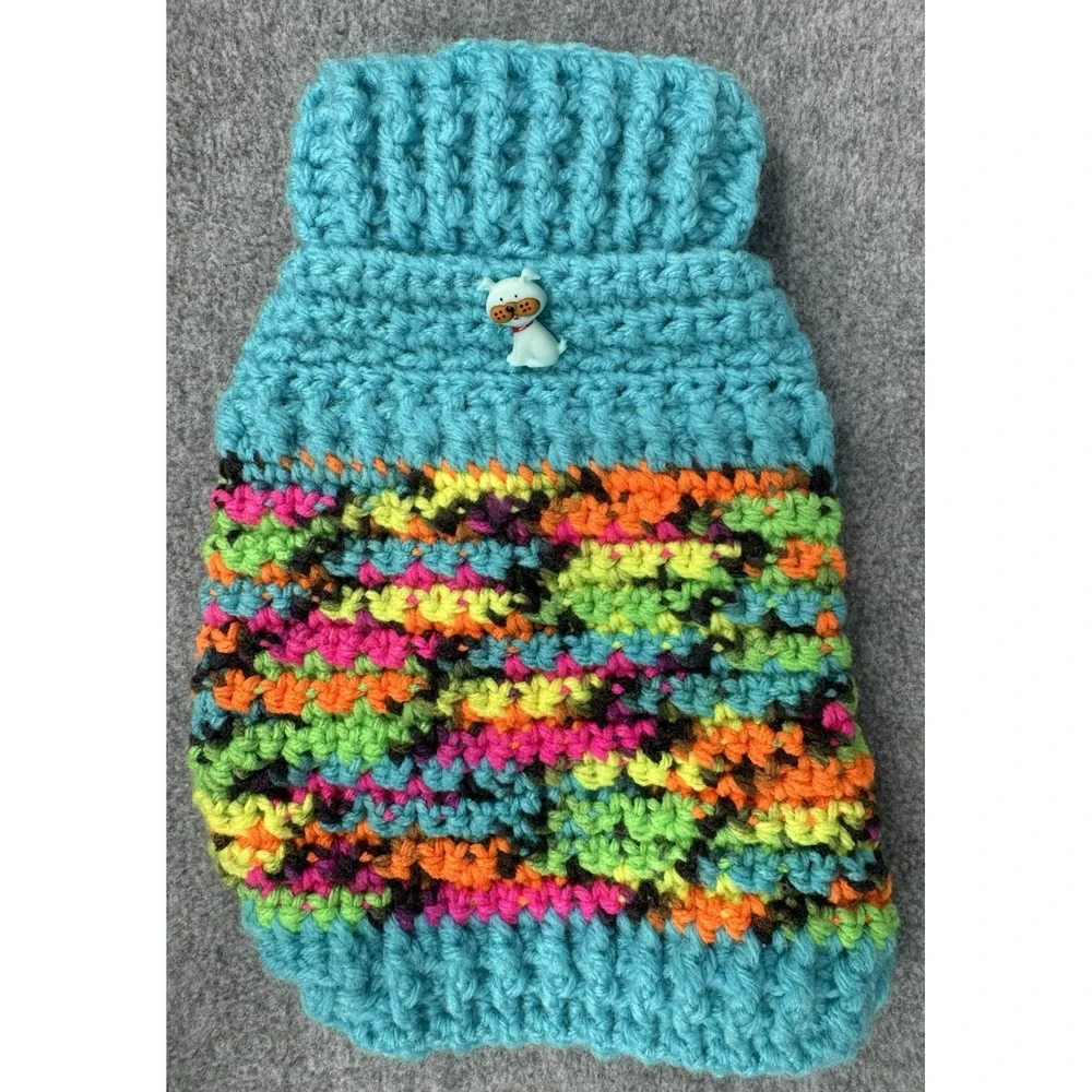 X-Small Dog‎ Sweater Turquoise Variegated Handmade Crochet